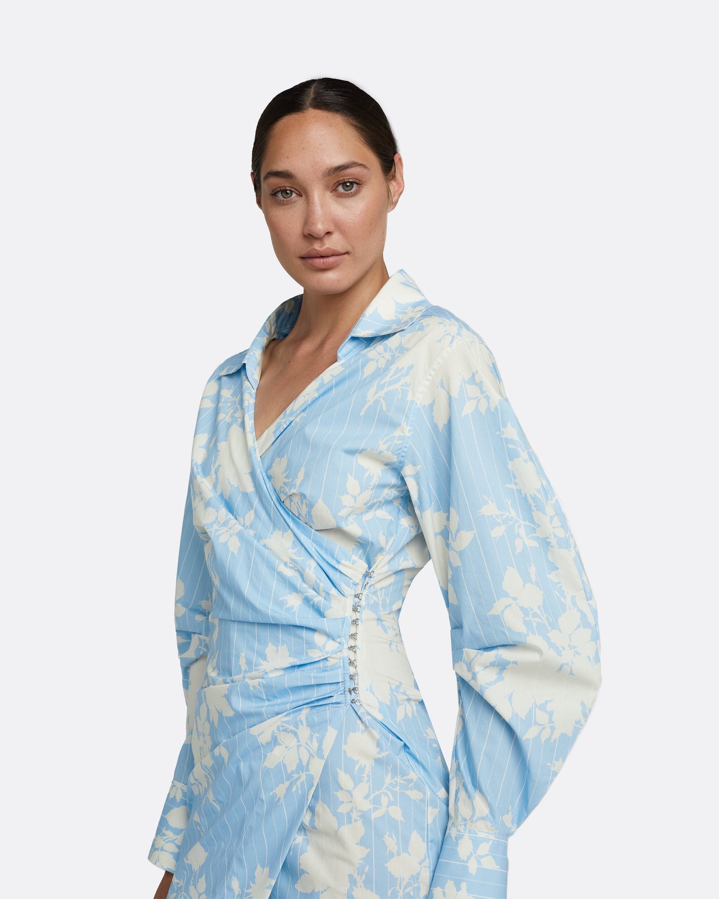 Oriana Pale Blue & White Midi Dress