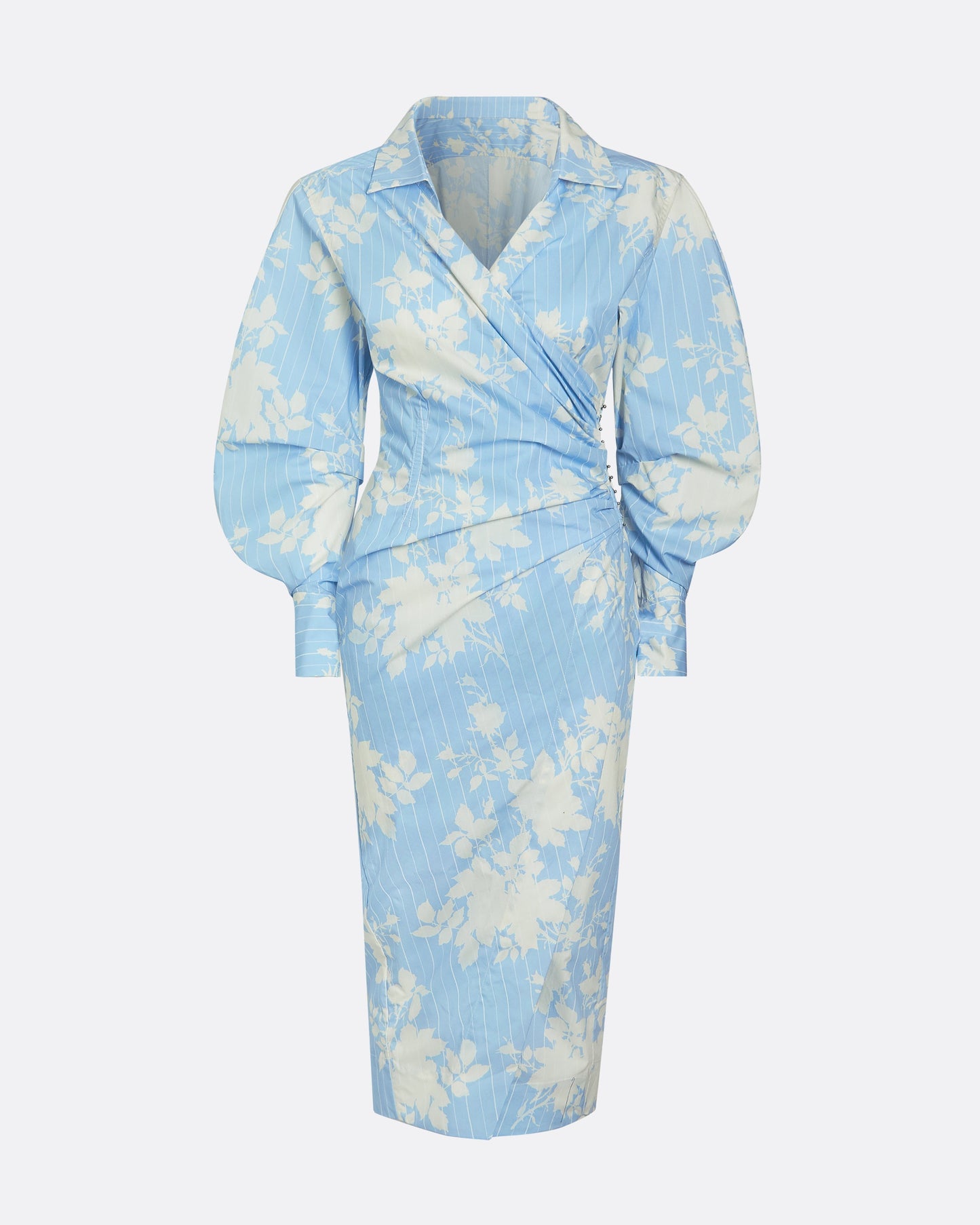 Oriana Pale Blue & White Midi Dress