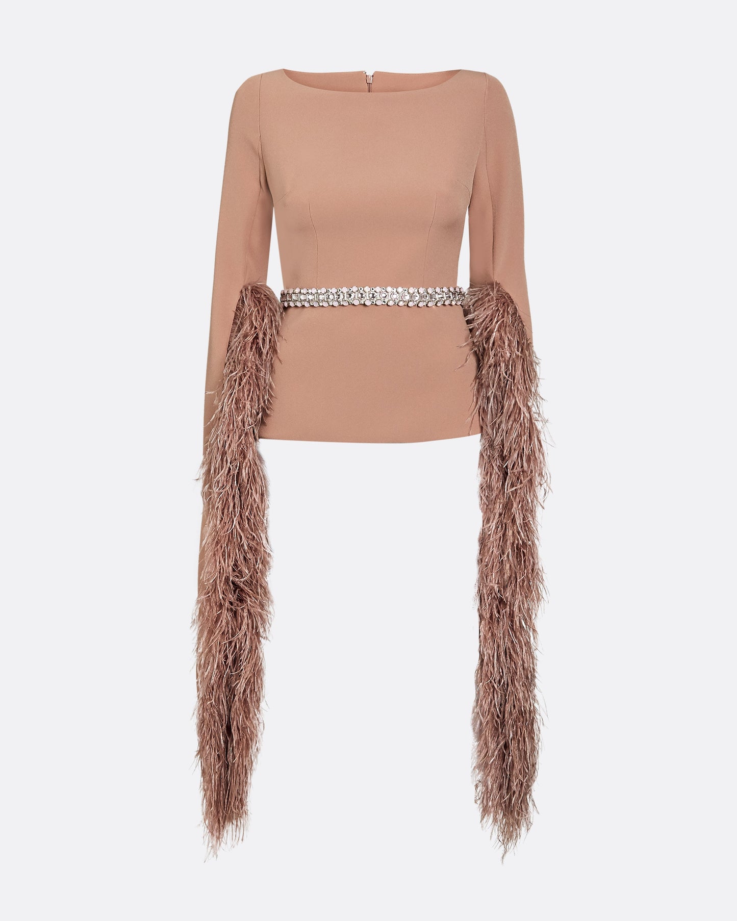 Tavia Dusty Pink Feather-Trimmed Top