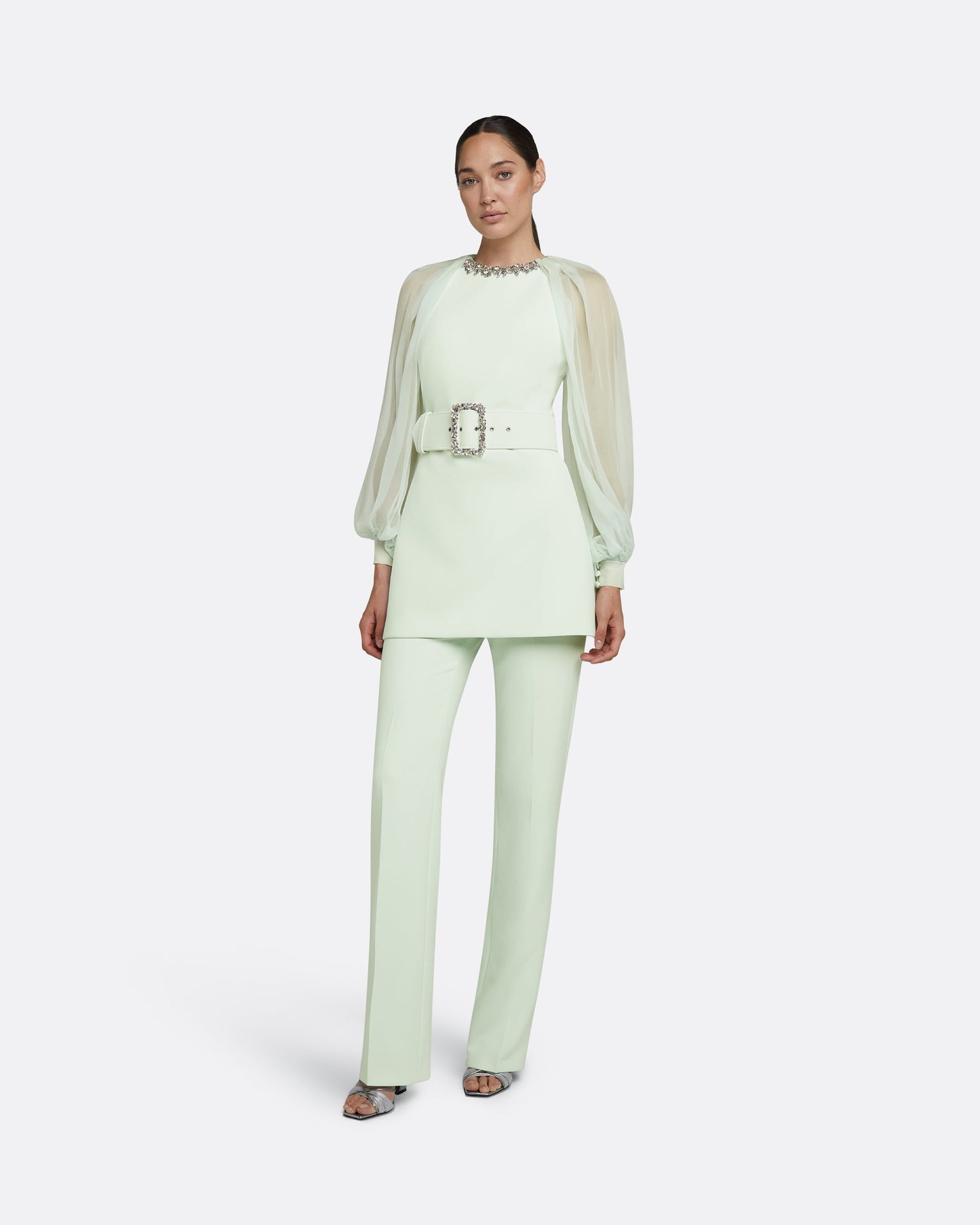 Caoimhe Spearmint Top With Embroidered Belt