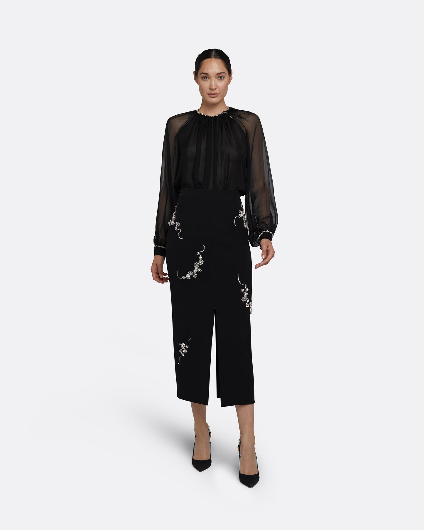 Grainee Black & Broken Jewellery Embroidery Skirt
