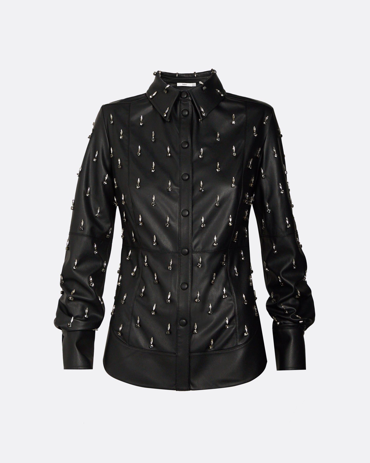 Ellie Black Vegan Leather Embroidered Top