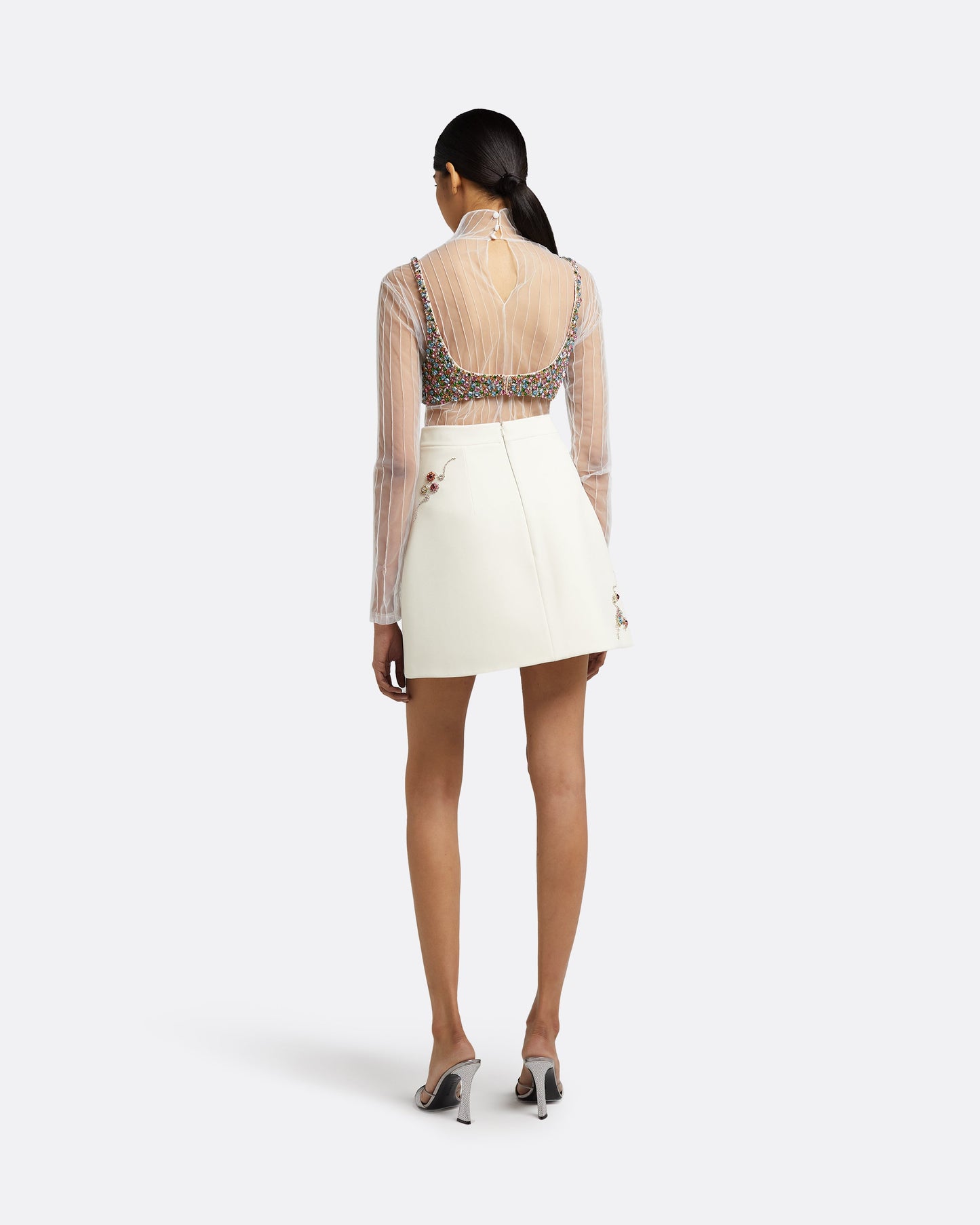 Trace Ivory Pintucked Tulle Top