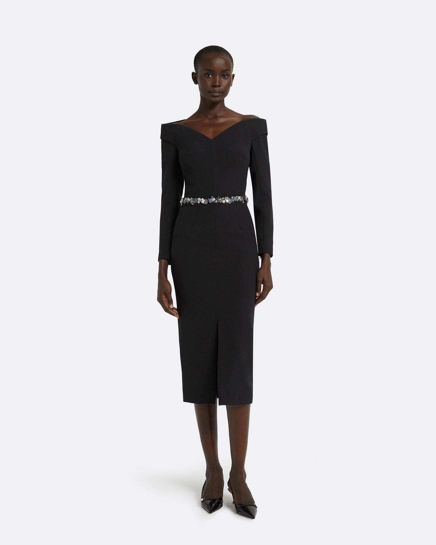 Asuman Black Midi Dress With Embroidered Belt