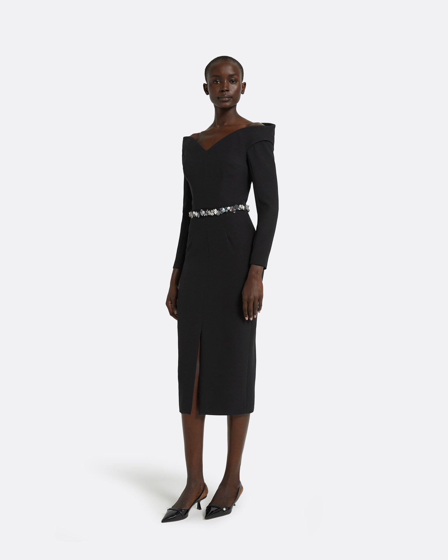 Asuman Black Midi Dress With Embroidered Belt