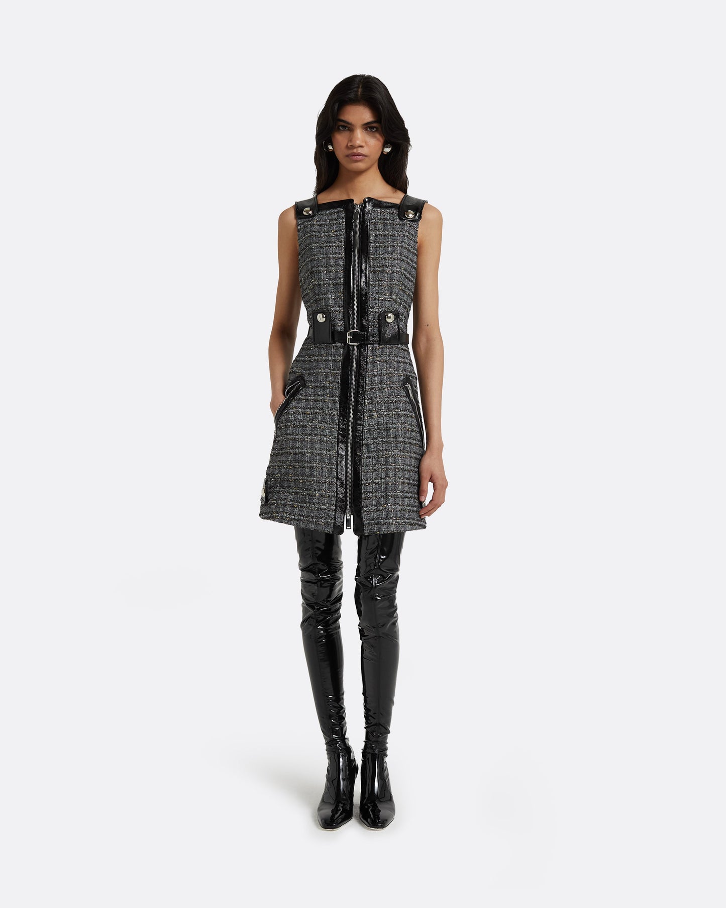 Ele Metallic Greyscale Short Dress