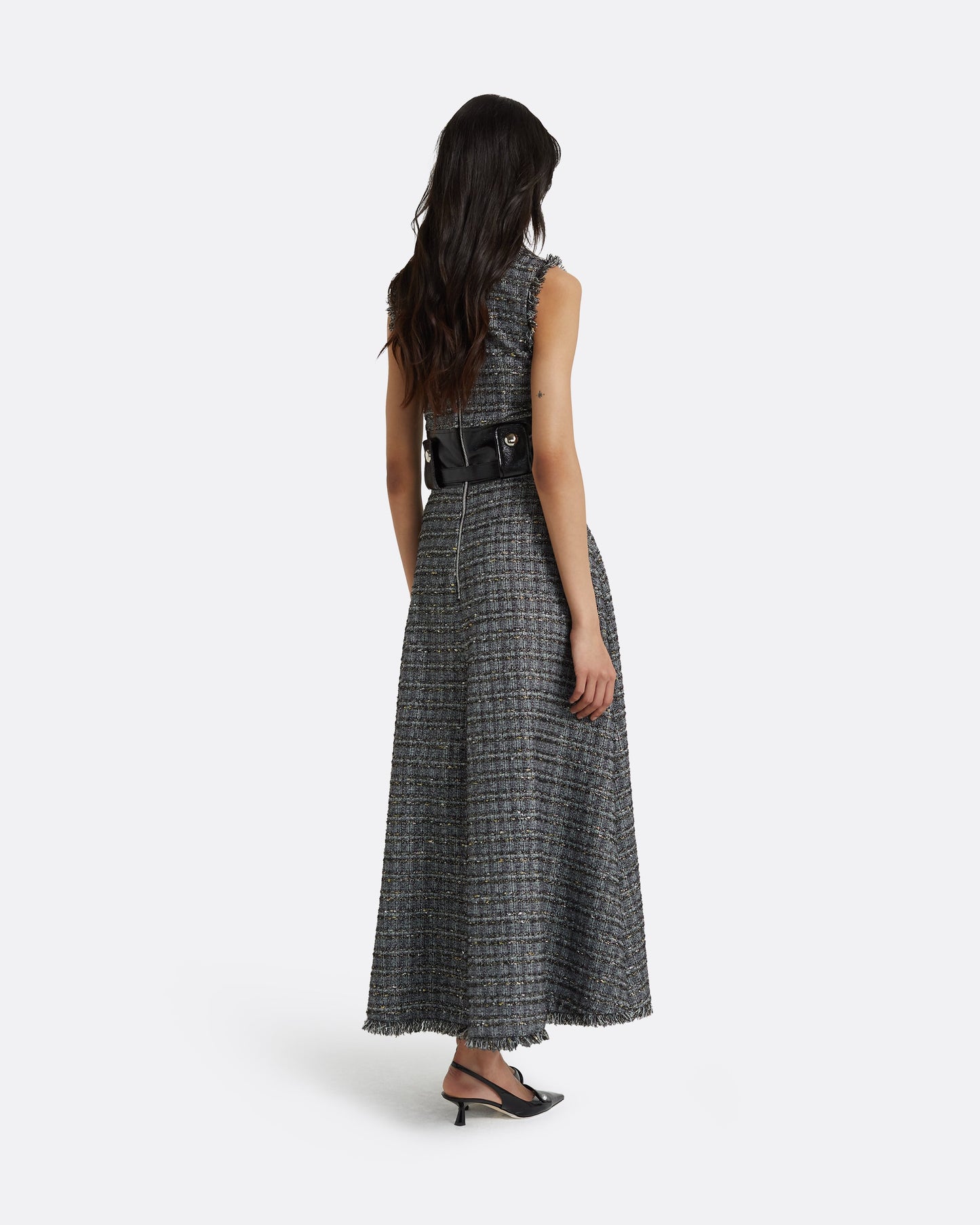 Maeva Metalllic Greyscale Midi Dress
