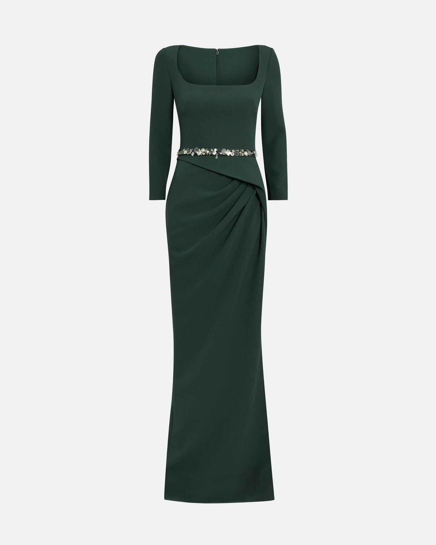 Mahir Darkest Spruce Long Dress With Embroidered Belt