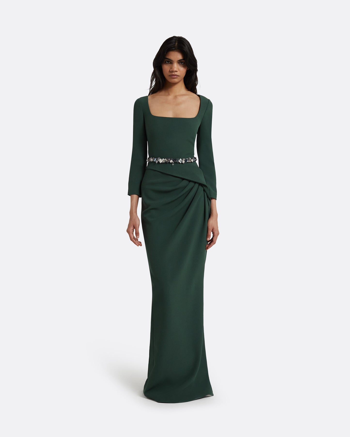 Mahir Darkest Spruce Long Dress With Embroidered Belt