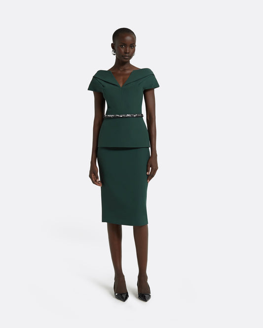 Aliye Darkest Spruce Top With Embroidered Belt