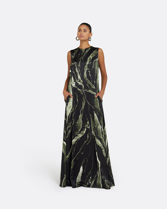 Carrara Black Marble Print Long Dress