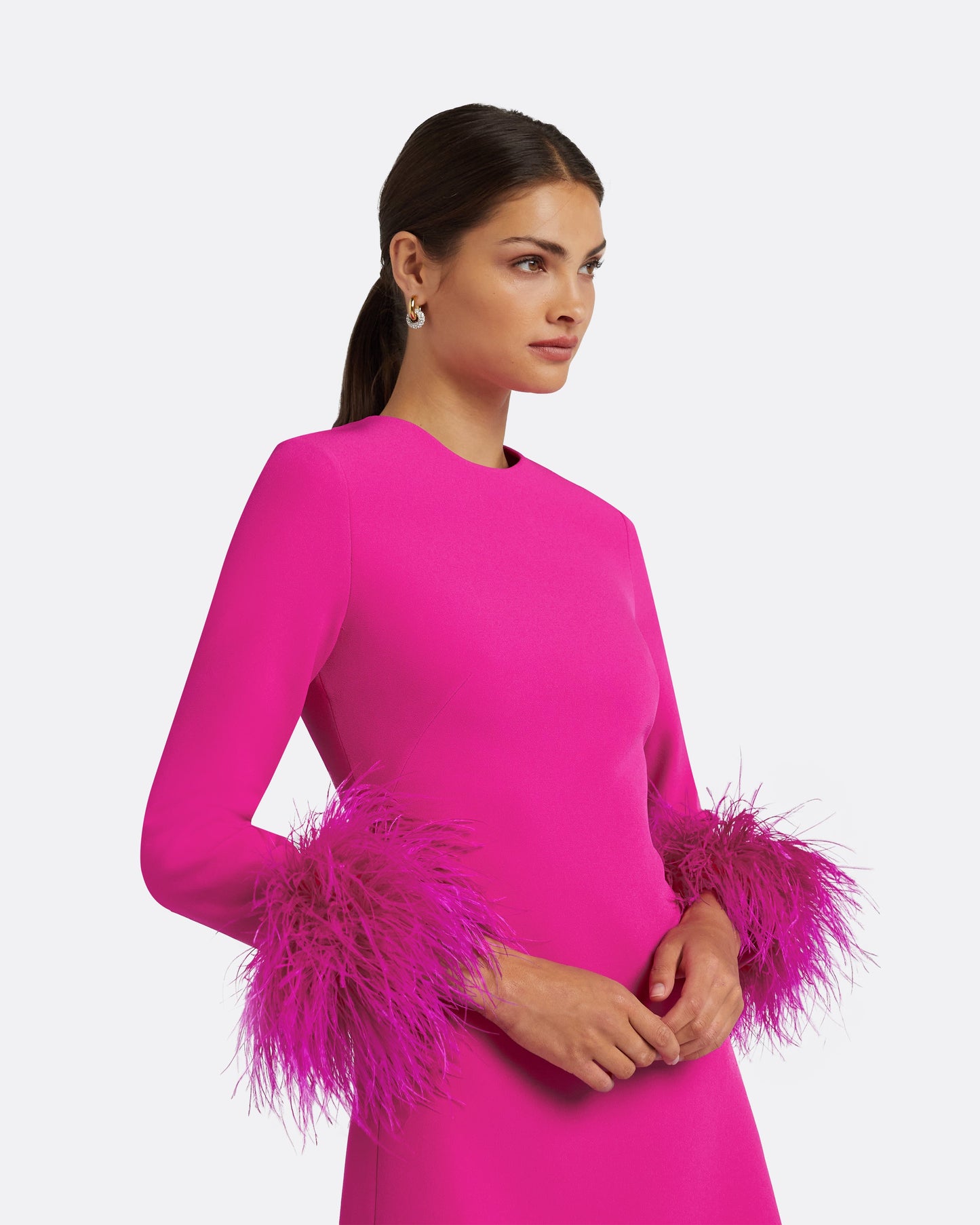 Rena Wild Strawberry Feather-Trimmed Short Dress