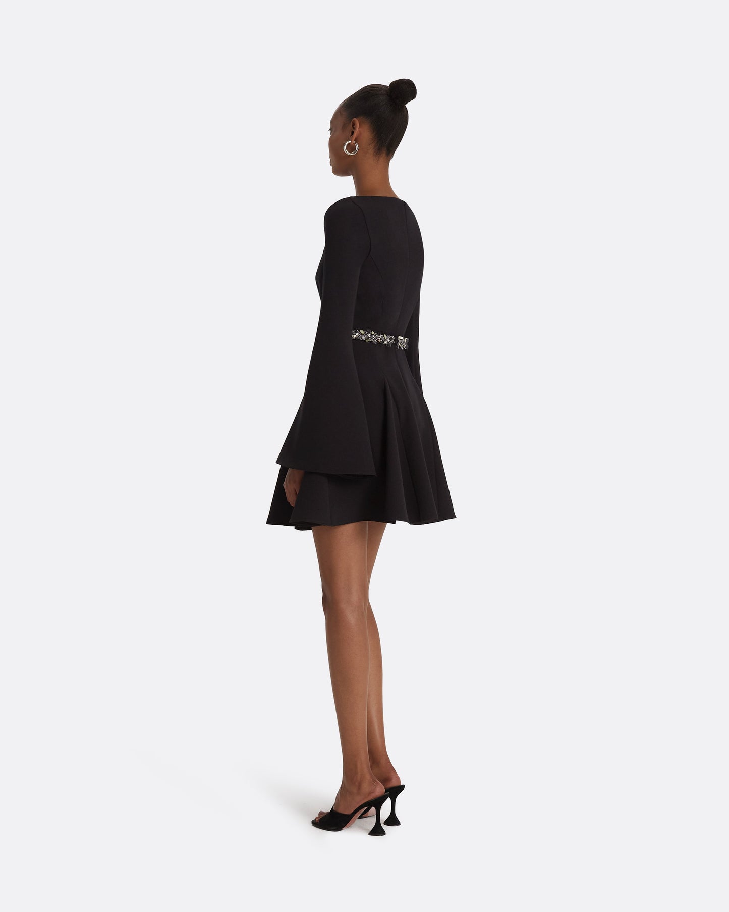 Aubrene Black Short Dress With Embroidered Belt