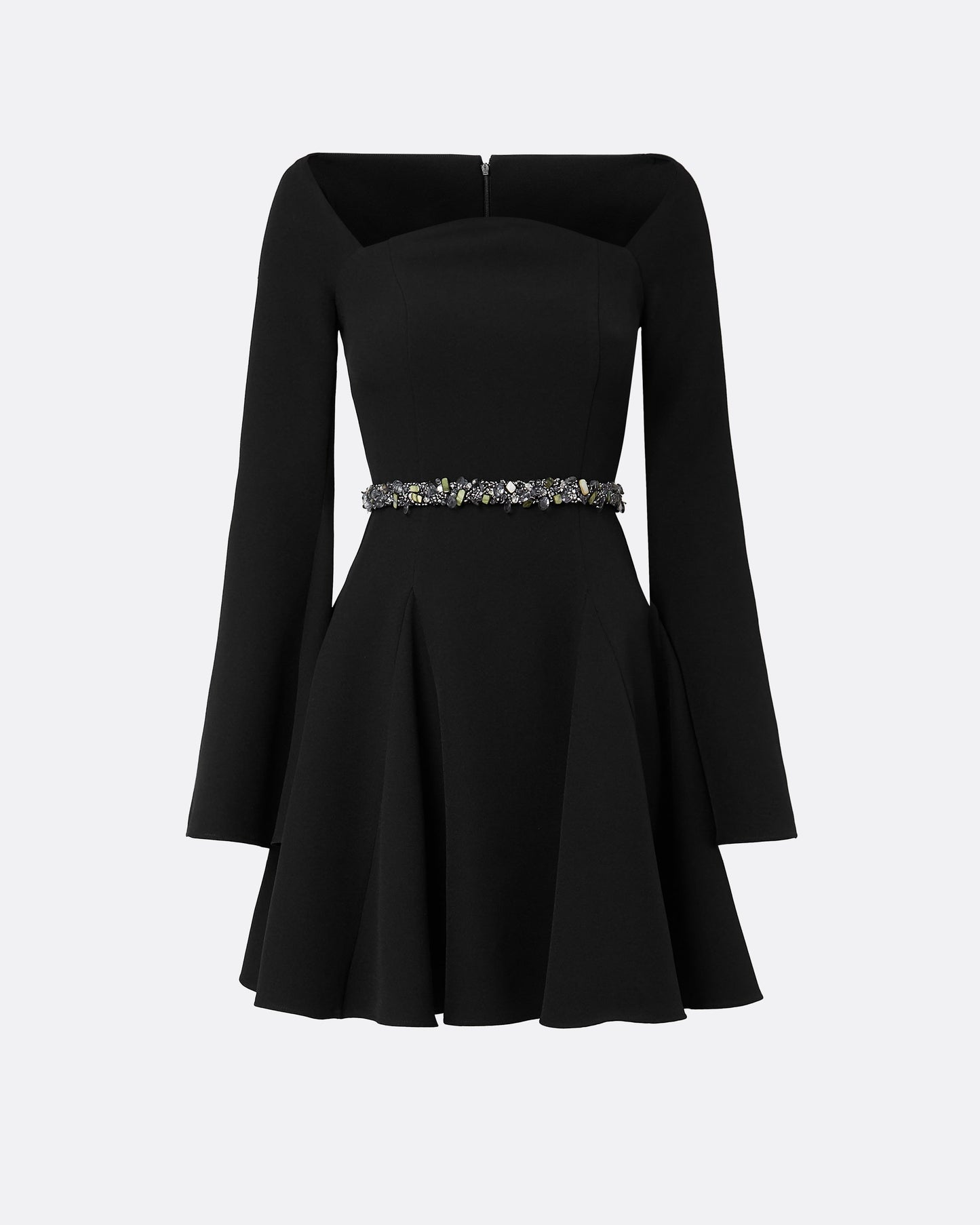 Aubrene Black Short Dress With Embroidered Belt